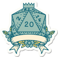 sticker of a natural 20 critical hit D20 dice roll png