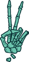 iconic tattoo style image of a skeleton giving a peace sign png