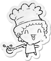 distressed sticker of a cartoon chef png