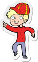 sticker of a cartoon boy in cap pointing png