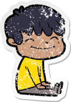 distressed sticker of a cartoon happy boy png