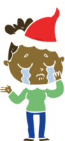 hand- getrokken vlak kleur illustratie van een huilen vrouw vervelend de kerstman hoed png