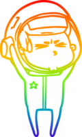 rainbow gradient line drawing of a cartoon stressed astronaut png