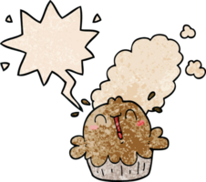 cute cartoon pie with speech bubble in retro texture style png