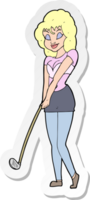 sticker of a cartoon woman playing golf png