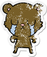 distressed sticker of a crying cartoon bear png