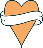 image emblématique de style tatouage d'un coeur et d'une bannière png