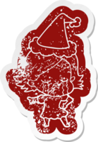 eigenzinnig tekenfilm verontrust sticker van een meisje huilen en richten vervelend de kerstman hoed png