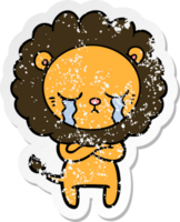 distressed sticker of a crying cartoon lion png