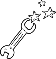 hand drawn black and white cartoon spanner png