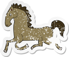 retro verontrust sticker van een tekenfilm rennen paard png