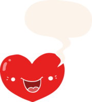 cartoon love heart character with speech bubble in retro style png