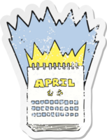 retro distressed sticker of a cartoon calendar showing month of April png