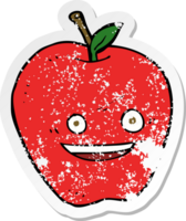 retro distressed sticker of a cartoon happy apple png