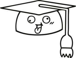 line drawing cartoon of a graduation hat png