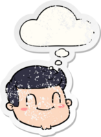 cartone animato maschio viso con pensato bolla come un' afflitto logoro etichetta png