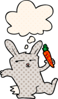 cartoon rabbit with carrot with thought bubble in comic book style png