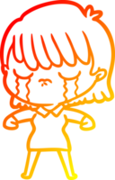 warm gradient line drawing of a cartoon woman crying png