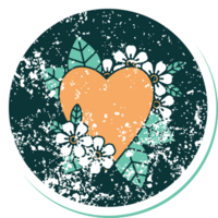 iconic distressed sticker tattoo style image of a botanical heart png