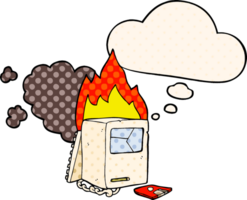 cartoon broken computer with thought bubble in comic book style png