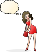 cartoon woman looking in handbag with thought bubble png