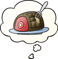 cartoon cooked beef with thought bubble in smooth gradient style png