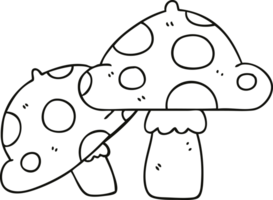 line drawing quirky cartoon toadstools png