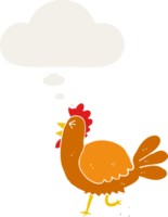 cartoon rooster with thought bubble in retro style png