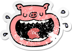 distressed sticker of a cartoon obnoxious pig png