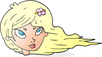 hand drawn cartoon woman with blowing hair png