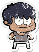 distressed sticker of a happy cartoon man png