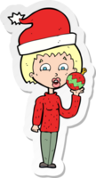 sticker of a cartoon woman ready for christmas png