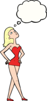 Cartoon-Frau im Partykleid mit Gedankenblase png