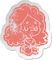 distressed old cartoon sticker of a cute kawaii girl png