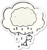 cartoon rain cloud with thought bubble as a distressed worn sticker png