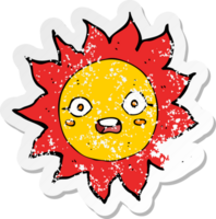 retro distressed sticker of a cartoon sun png