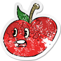 pegatina retro angustiada de una manzana de dibujos animados png