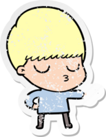 distressed sticker of a cartoon calm boy png