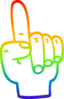 rainbow gradient line drawing of a cartoon pointing hand png