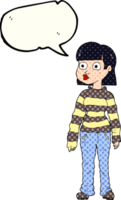 hand drawn comic book speech bubble cartoon woman in casual clothes png