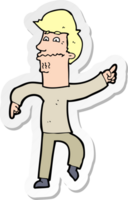 sticker of a cartoon worried man pointing png