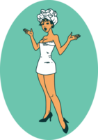 tattoo in traditional style of a pinup girl in towels png