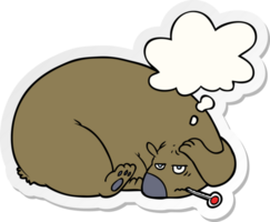 cartoon bear with a sore head with thought bubble as a printed sticker png