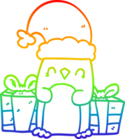 rainbow gradient line drawing of a cute christmas penguin png