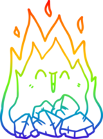 rainbow gradient line drawing of a cartoon blazing coal fire png