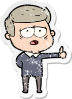 distressed sticker of a cartoon tired man png