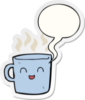 mignonne café tasse dessin animé avec discours bulle autocollant png