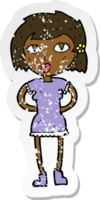 retro distressed sticker of a cartoon woman png