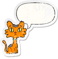 cartoon cat with speech bubble distressed distressed old sticker png