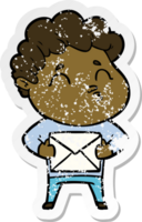 distressed sticker of a cartoon man pouting png